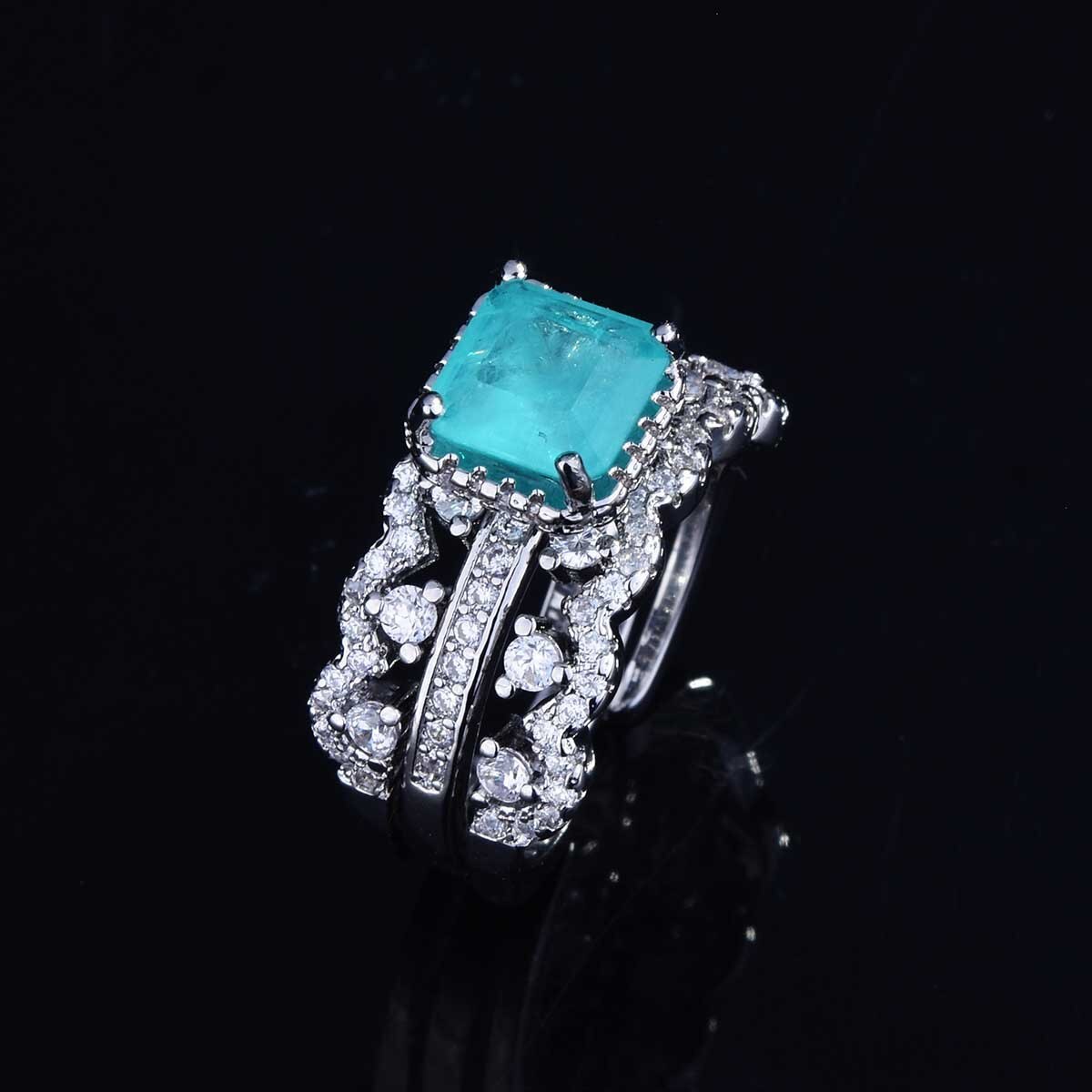 Qtt Prachtige Vierkante Paraiba Toermalijn Edelsteen Ring S Sterling Zilver Hoge Sieraden Party Vrouw Engagement