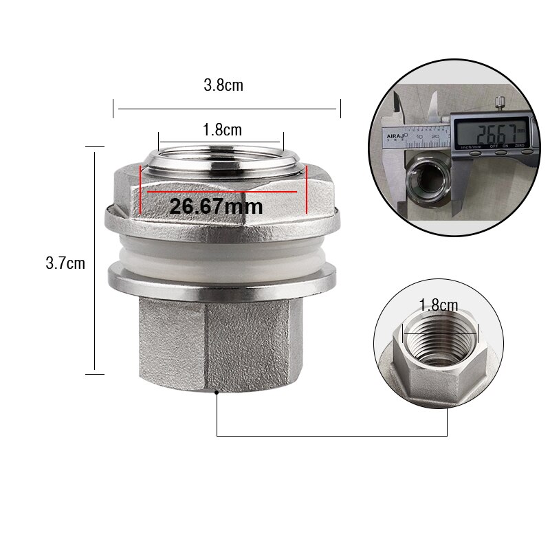Bulkhead Compression Fitting,1.5'' Weldless Kettle Bulkhead,1/2" NPT Heavy Duty Weldless Bulkhead With Silicone O-Ring 304 SS