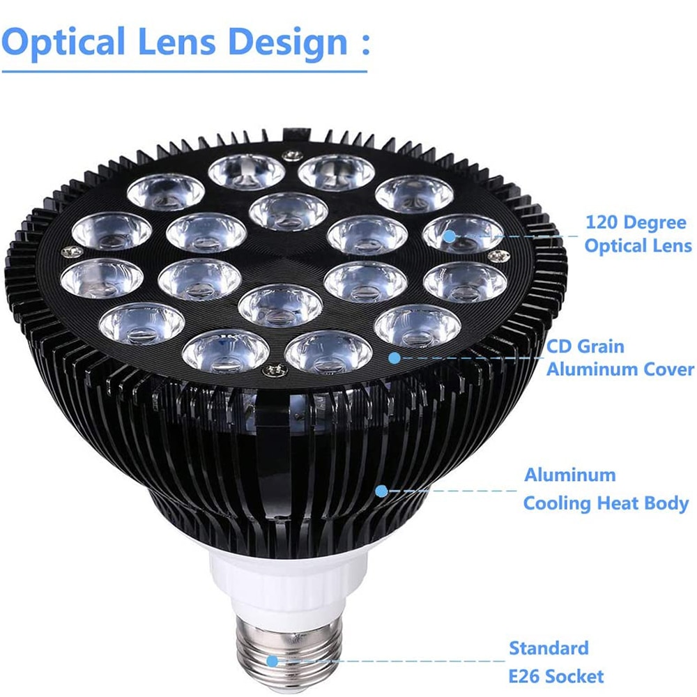 LED Aquarium Light Bulb 54W Light Aquarium LED Light Fish Tank Bulb with Full Spectrum for Coral Reef Saltwater Tank Plants Grow