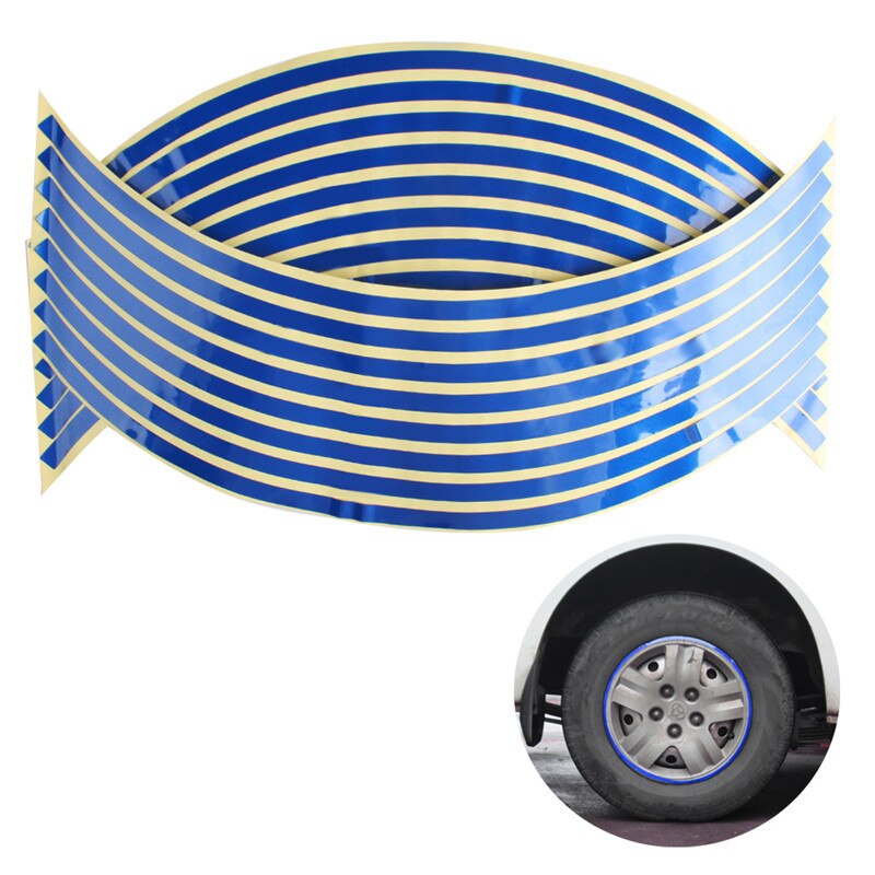 Tiras de 18 pulgadas para llanta de motocicleta, cinta reflectante para rueda, reflectante, reflectante, de seguridad vial, 16 unidades: Azul