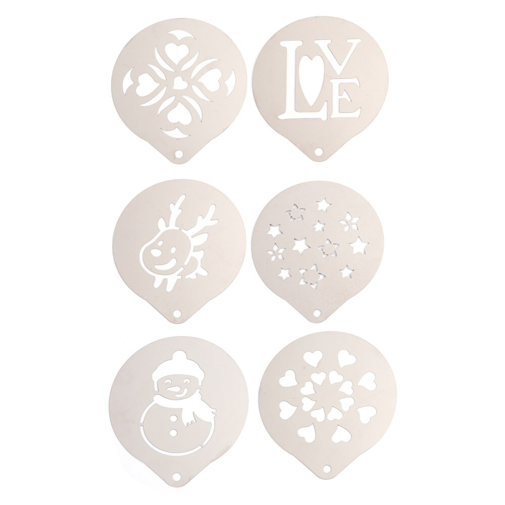 1 Set of 6pcs Coffee Stencils Stainless Steel DIY Cappuccino Latte Art Template Printing Model (Assorted Style 1): Silver Set 3
