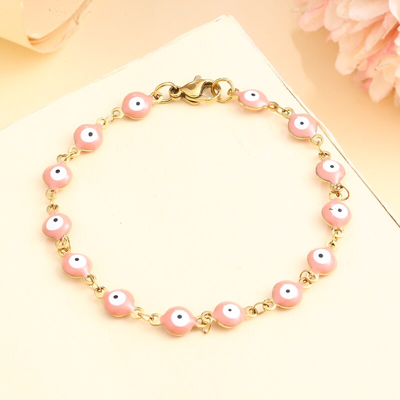 neue 8 Farben Edelstahl Korn Armbinde Für Frauen Männer Gold Farbe Verknüpfung Kette Bunte böse Auge Charme Weibliche schmuck