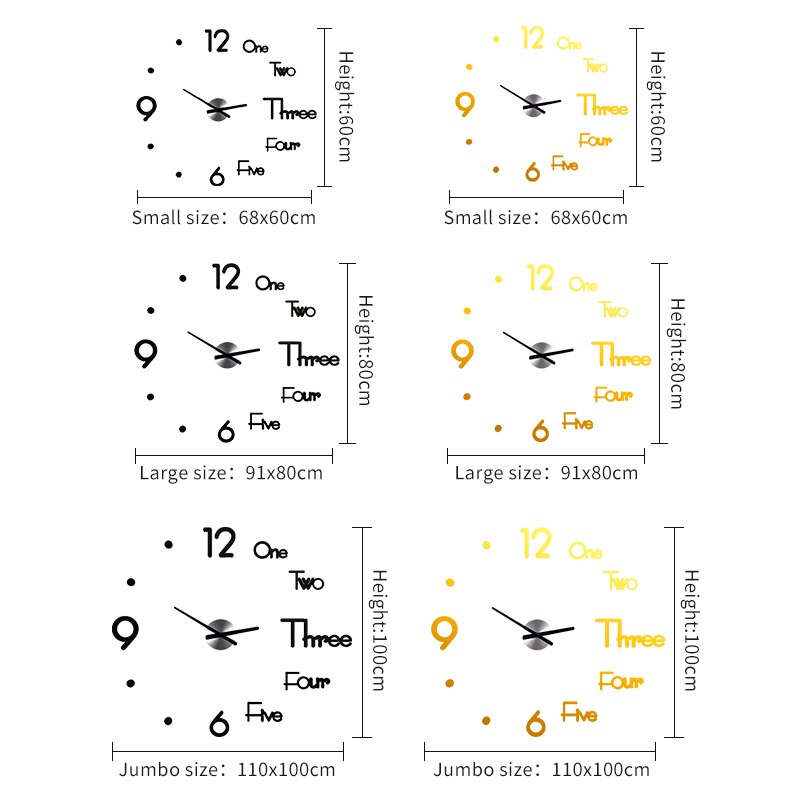 Concept Silent Acrylic Large Decorative DIY Numbers Wall Clock Modern Living Room Home Wall Watch Wall Stickers