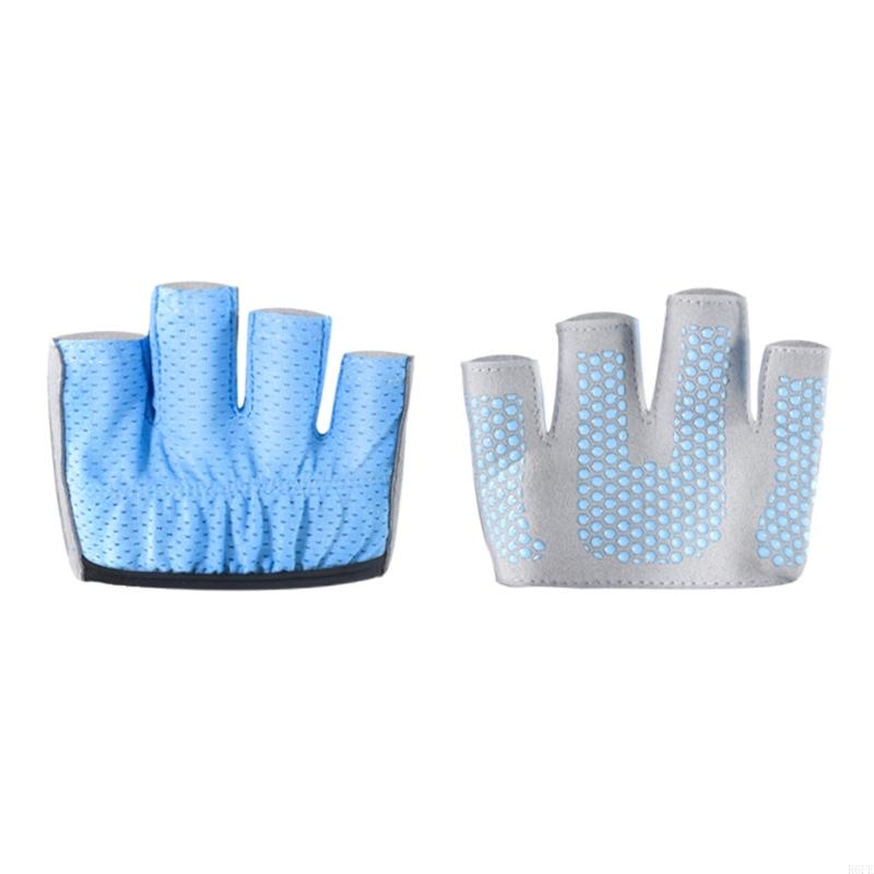 R6FE vier Finger Frauen Yoga Handschuhe Halffinger -Ausbildung Griff Handschuhe für Fitnesstraining: Blau
