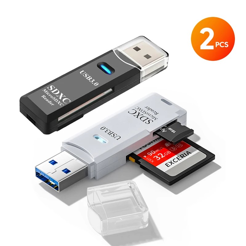 Lecteur de carte mémoire Micro SD TF 2 en 1 USB 3.0, adaptateur de lecteur flash pour PC, accessoires pour ordinateur portable, 2 pièces