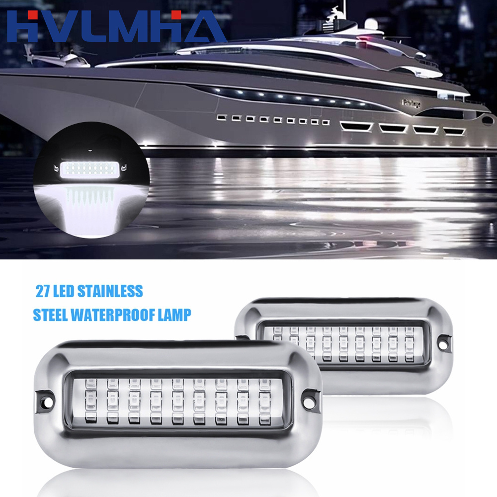 IP68 Waterproof Boat Transom Lamp 27LED Stainless Underwater Light Pontoon Marine Ship Lights Blue/White: Blue