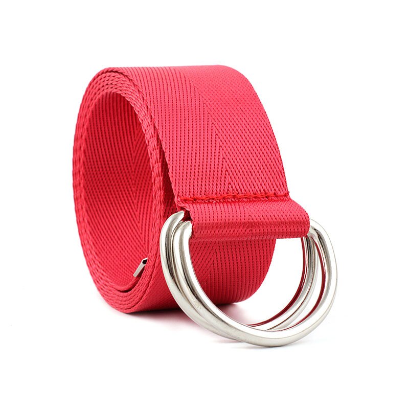 Harajuku Women Belt Solid Red Black Unisex Double D Ring Canvas Strap Female Long Waist Belts For Jeans