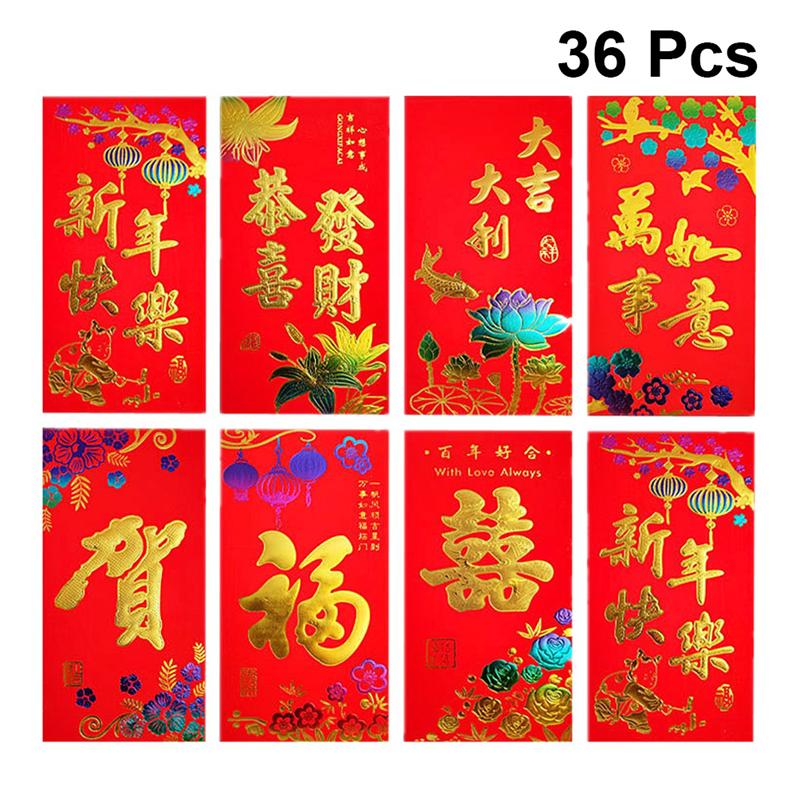 36 Stuks Chinese Rode Envelop Creatieve Hongbao Jaar Lente Festival Verjaardag Trouwen Rode Envelop (Willekeurig Patroon)