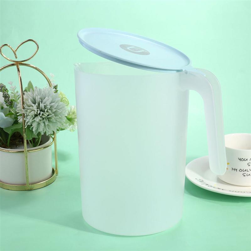 1Pc 2000ML Plastic Water Pots Beverage Kettle Water Jug Juice Pitcher Heat Resistant Cold Kettle With Handle And Lid Blue