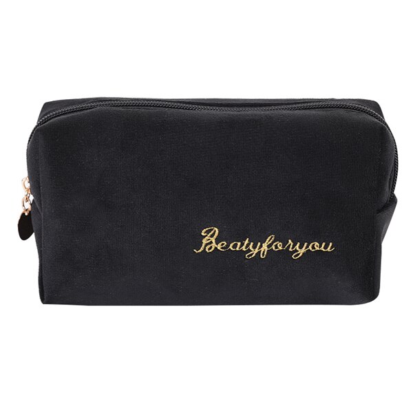 PURDORED 1 Pc Solid Color Cosmetic Bag Soft Velvet Women Make Up Bag Travel Makeup Storage Organizer Toiletry Wash Bag Neceser: M black