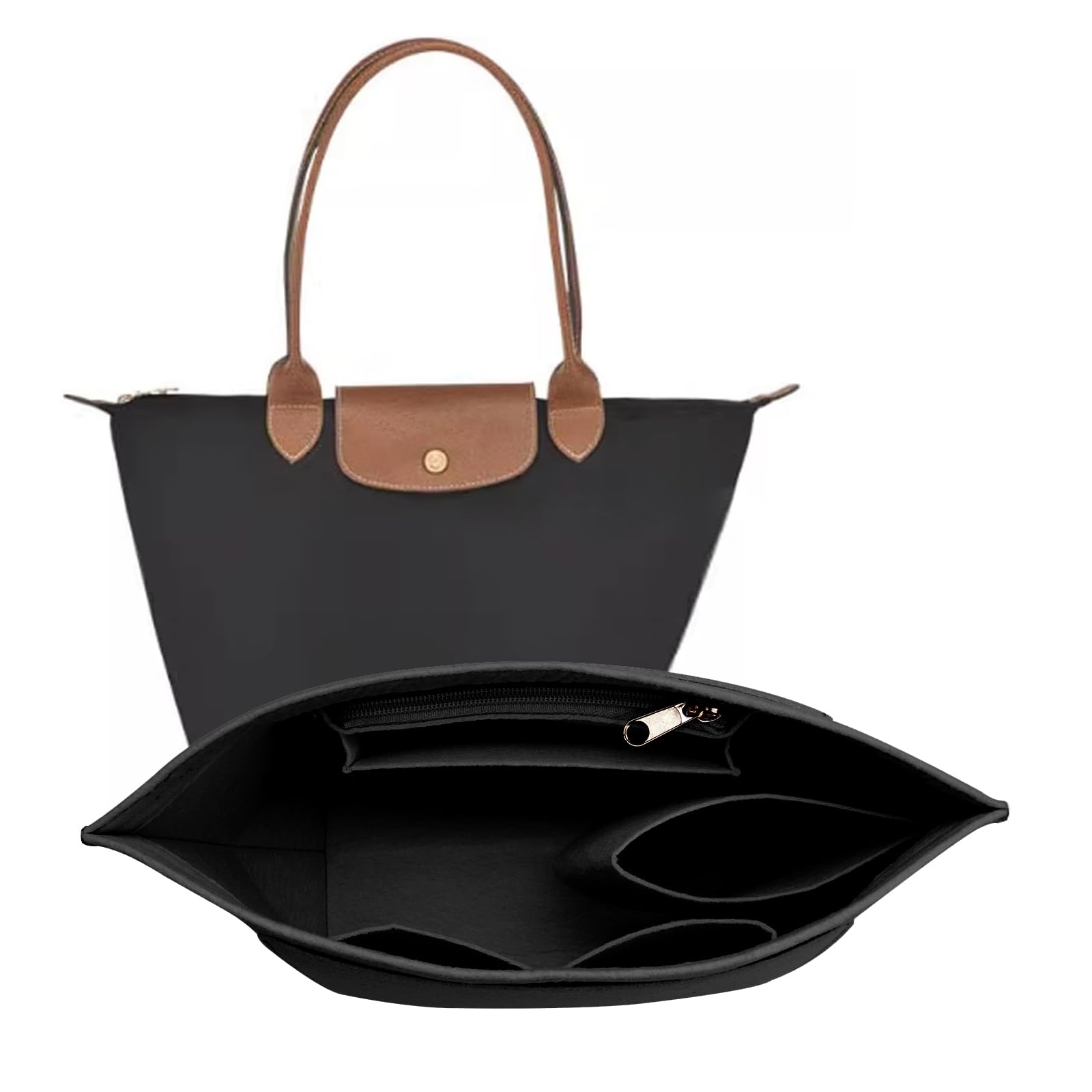 Insert d'organisateur de sac à main, organisateur de sac en feutre pour organisateur de sac à main, 5 couleurs, 3 tailles: M / Black