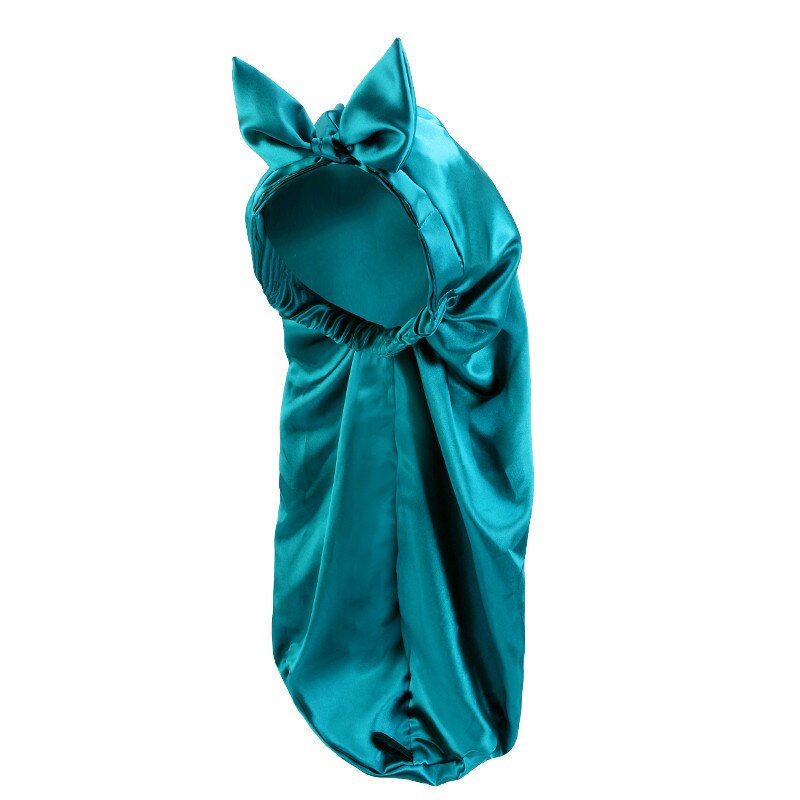 Bonnet de nuit en Satin pour femmes, Turban en soie, Invisible, plat, réglable, avec nœud, coiffant, pour la nuit: BLEU CIEL