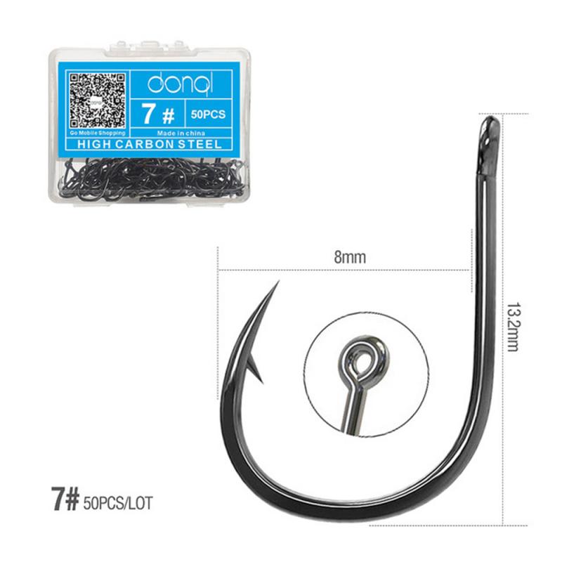1 Box 50Pcs 3# - 16# Series High-carbon Steel Fishing Hook Barbed Single Circle Carp Hook Fishing Jig Hook Lure Bait Tackles: 7