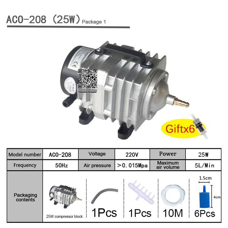 Bomba eletromagnética de alta potência, 220v, hailea, ac, lagoa, oxigênio, compressor de bomba, aerador de ar, ACO-208 308 318: ACO-208 Package1