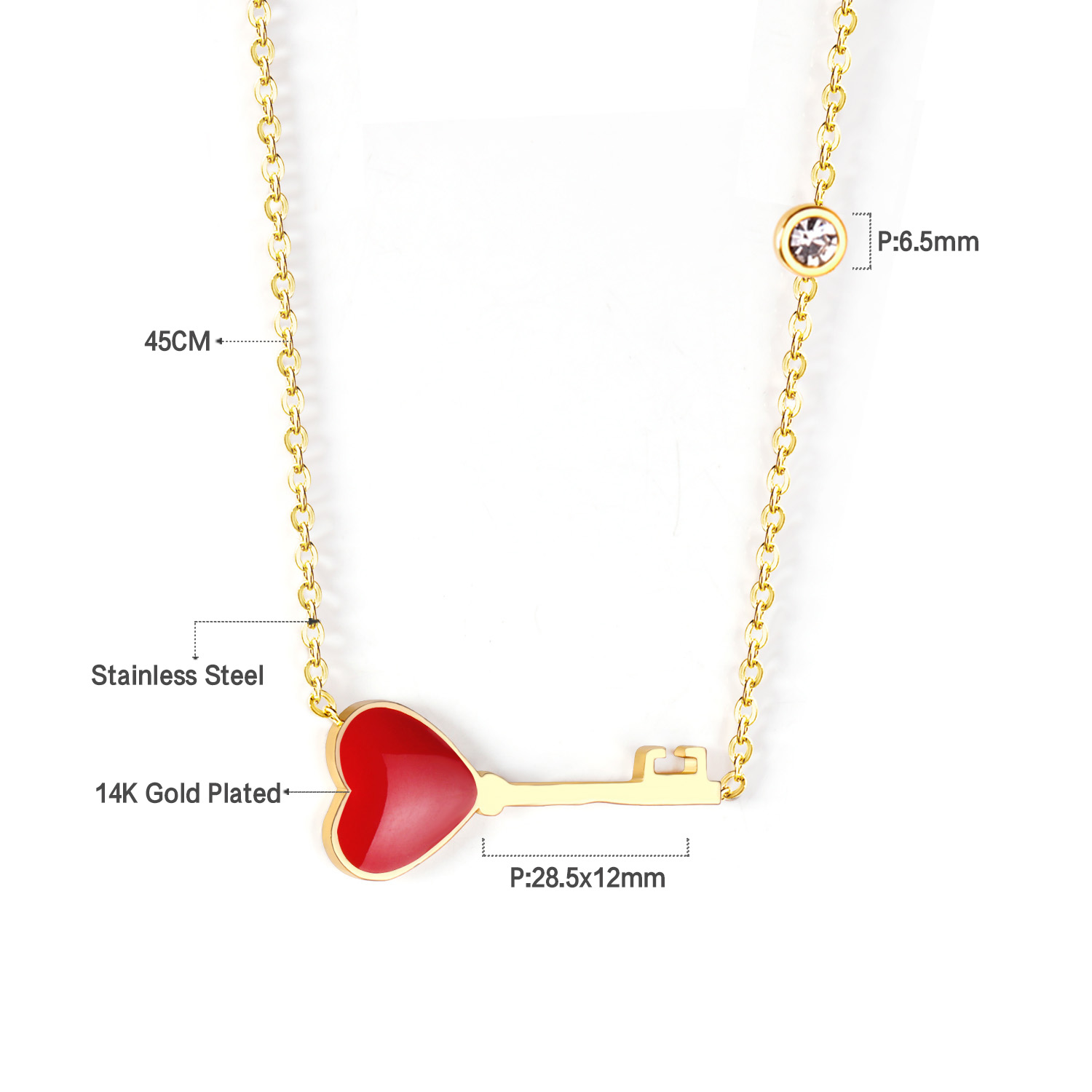LUXUKISSKIDS Red Heart Charms Pendant Necklace Y2K Cute Tiny Love Heart Choker Babygirls Stainless Steel Jewelry Christmas: Platinum Plated