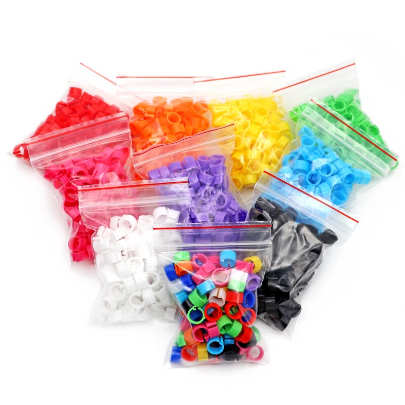 Anillos de plástico para pies de palomas y codorniz, suministros para aves pequeñas, 10 colores, piezas, 100