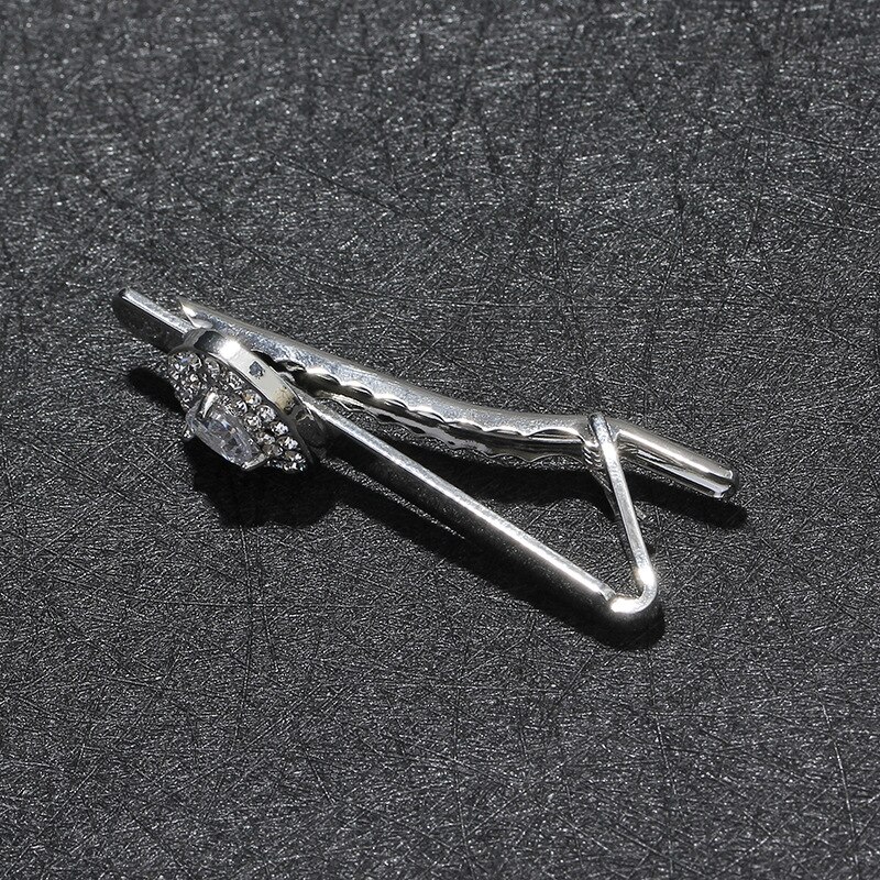 1Piece Zinc Based Alloy Men Necktie Tie Clasps Tone Rhinestone Men's Business Alloy Tie Clip Heart-shaped Decorative Tie Clip