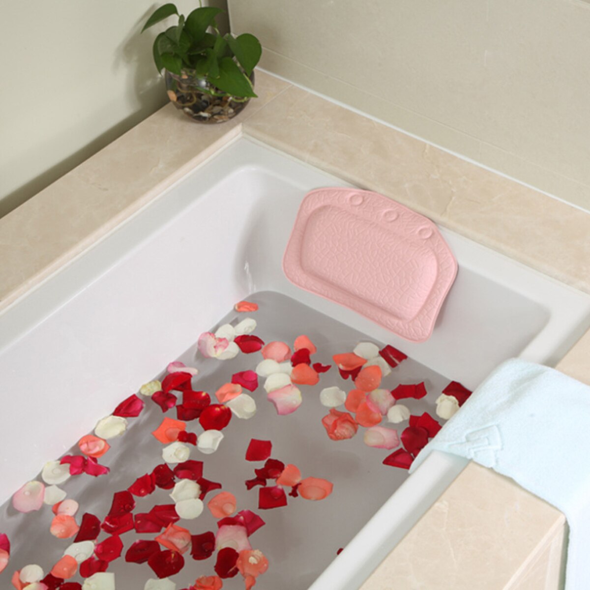 Oreiller de bain de SPA rembourré Spongy | Coussin de baignoire avec 3 ventouses, coussin de baignoire en PVC pour cou appui-tête souple, étanche