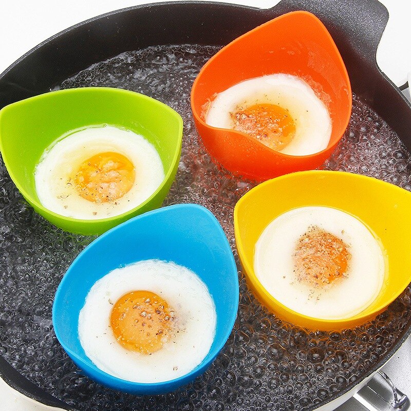 Coquetiers en Silicone avec brosse à huile, 4 pièces, coquetiers avec support à anneau, pour la cuisson des œufs au micro-ondes ou au fourneau