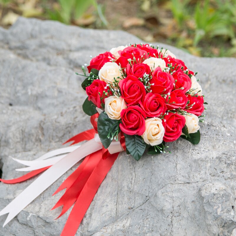 Bruidsboeket, huwelijksbloemen, roze/rood/bordeauxrood bruidsboeket, bruidsmeisjesboeket, kunstroos, bruidsboeket: Rode champagne