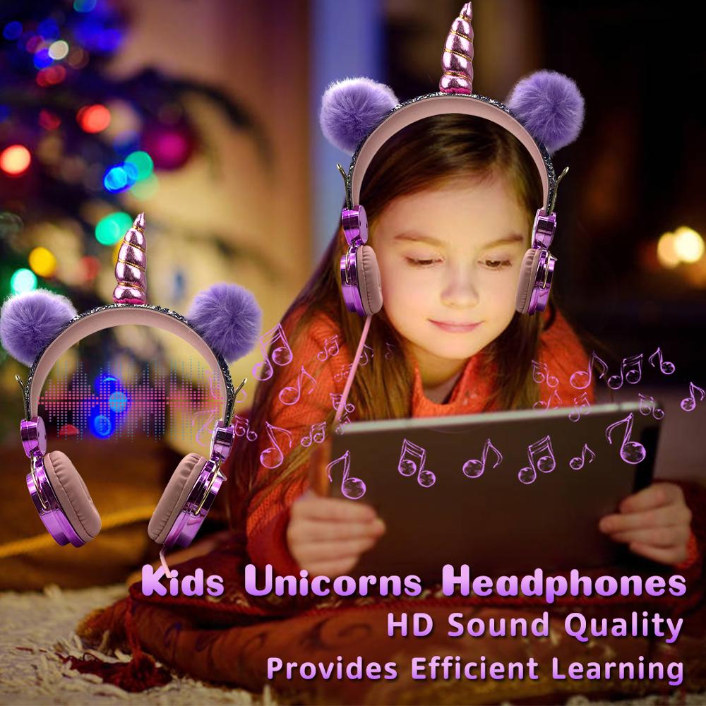 Enfants licornes casque filaire paillettes ours casque Volume sûr musique casque pour garçons et filles d'anniversaire