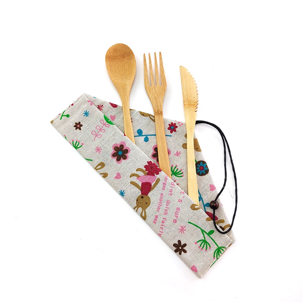 Bamboo Portable Reusable Utensils With Nylon Toothbrush Bamboo Case Travel Cutlery Set Camping Utensils Fork Spoon Knife Set: 1250-V-1