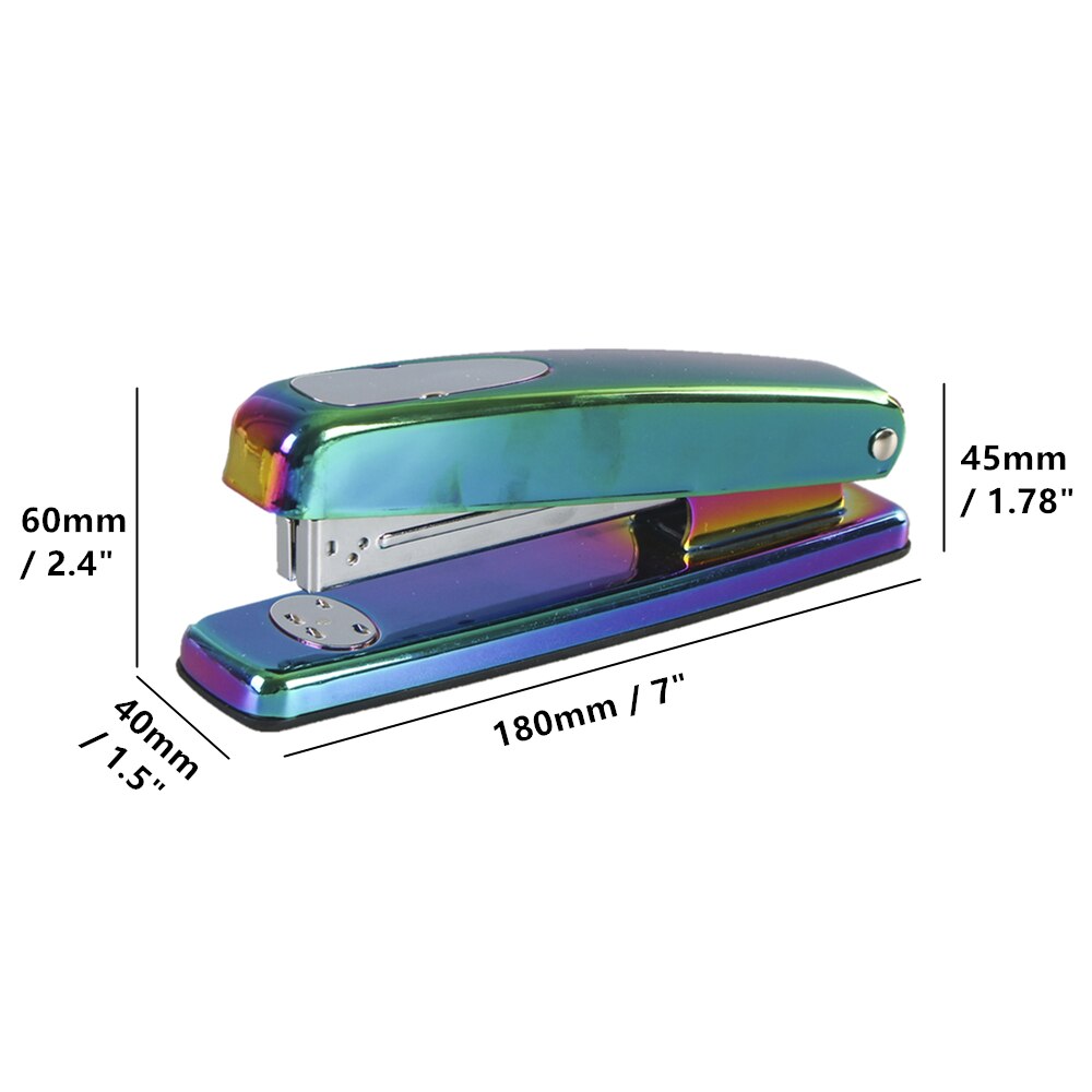 Rainbow Stapler Metal Metallic Desktop Manual Staplers Heavy Duty 15 Sheets Capacity with Classic Modern Non-slip Base