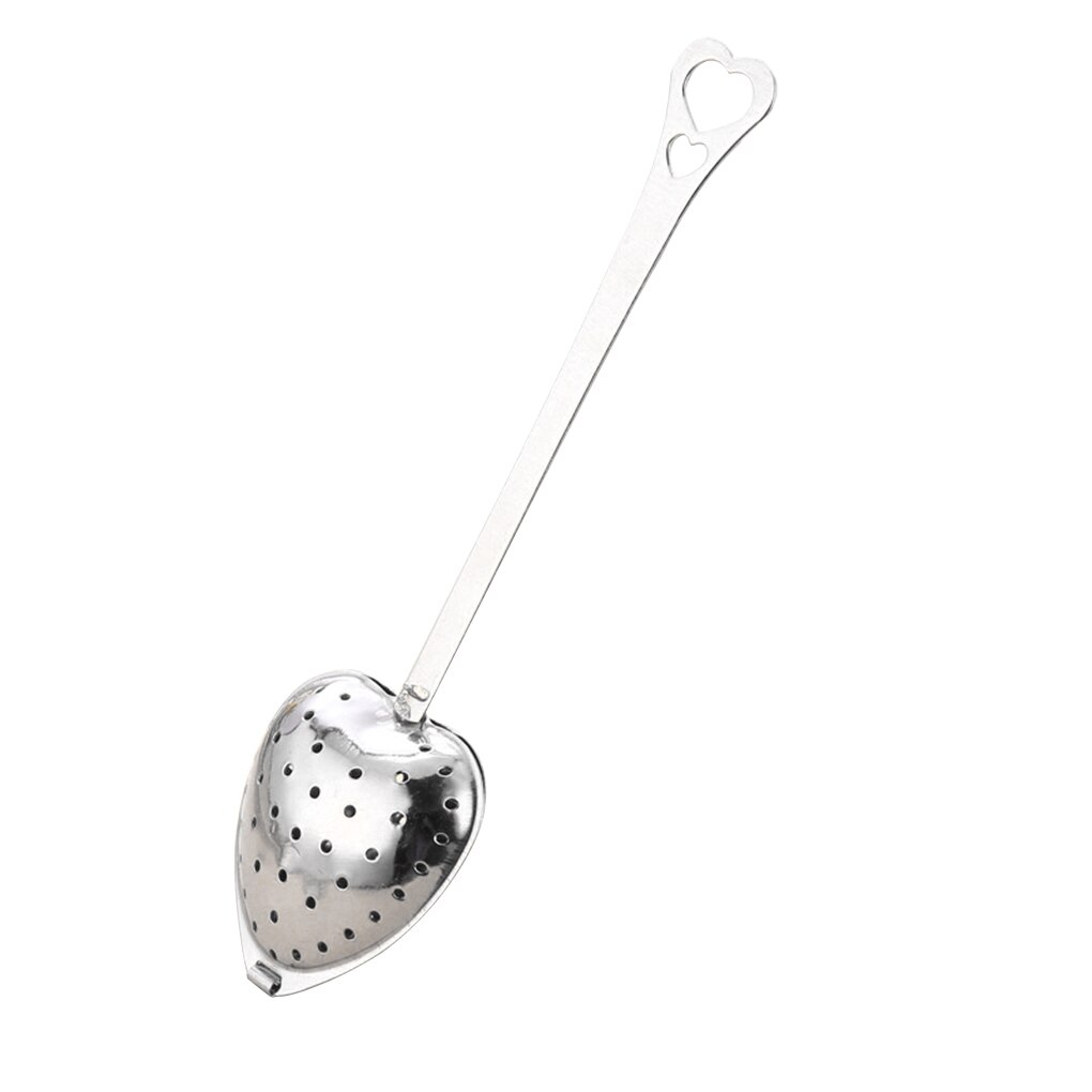 Utensilios de cocina para infusiones en forma de corazón, cuchara de acero inoxidable, colador, mango, filtro de té