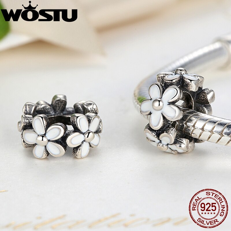 WOSTU-collier en argent Sterling 925, breloques de marguerites chérie, breloques d'espacement, originale, bijou