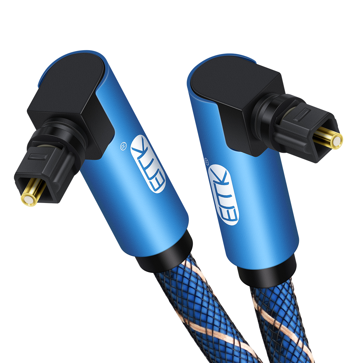 EMK Dual 90 Degree Optical Audio Cable Right Angle Digital Sound SPDIF Optical Toslink Cable with braided jacket