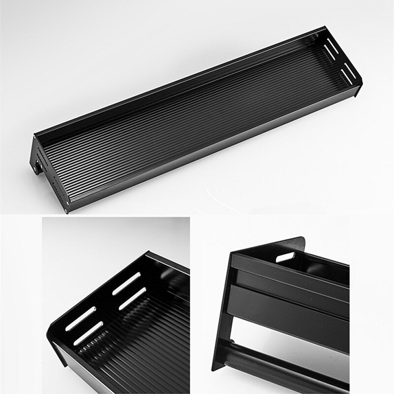 Black Wall Mounted Kitchen Racks with Hooks Space Aluminum Storage Shelf Kitchen Appliances Spice Rack Kitchen Rack Organizer