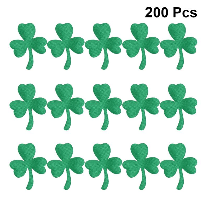 100/200pcs Green Clover Sewing Patches Self Adhesive Appliques Mural Sticker Shamrock DIY Patches Wall Decor Accessory: 200Pcs