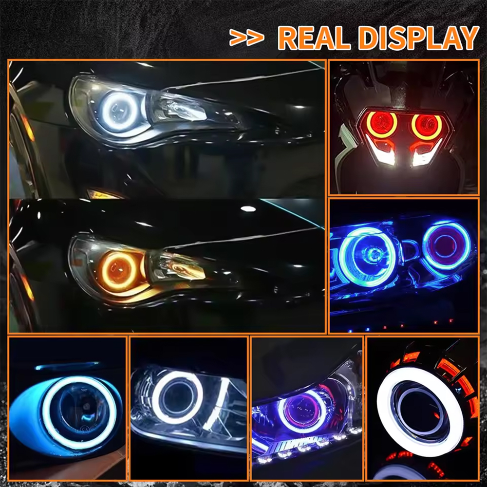 2 pièces RGB coton LED yeux d'ange Halo anneau 60/70/80/90/95/100/110/120mm phare LED lampe pour voiture moto DRL yeux APP contrôle
