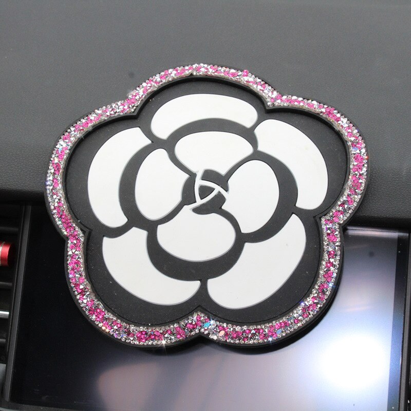 Färg diamant camellia halkskyddsmatta auto silikon interiör instrumentbräda telefon anti-halk förvaringsmatta kuddar: Lila