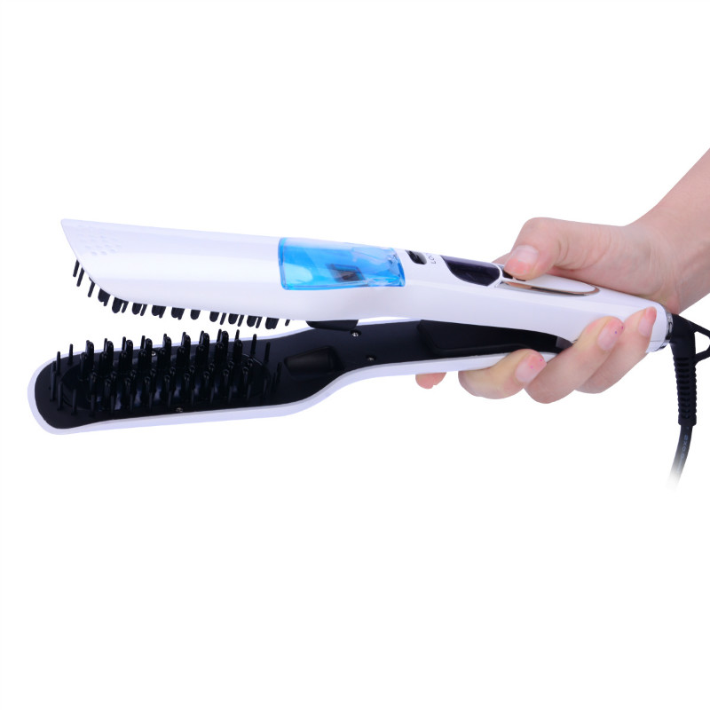 Newest Hair Straightener Brush Brush Comb Salon Wet Dry Fast Ionic Steampod Mist Flat Iron Electric White LCD