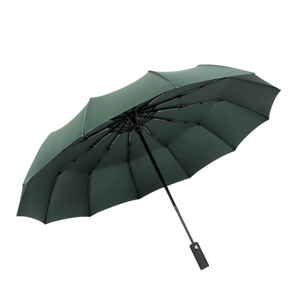 Automatic Large Umbrella Wind Resistant Men/Women Plus Size Sun Parasol Three Folding Anti-UV Windproof Rain Sunshine Umbrella: Green