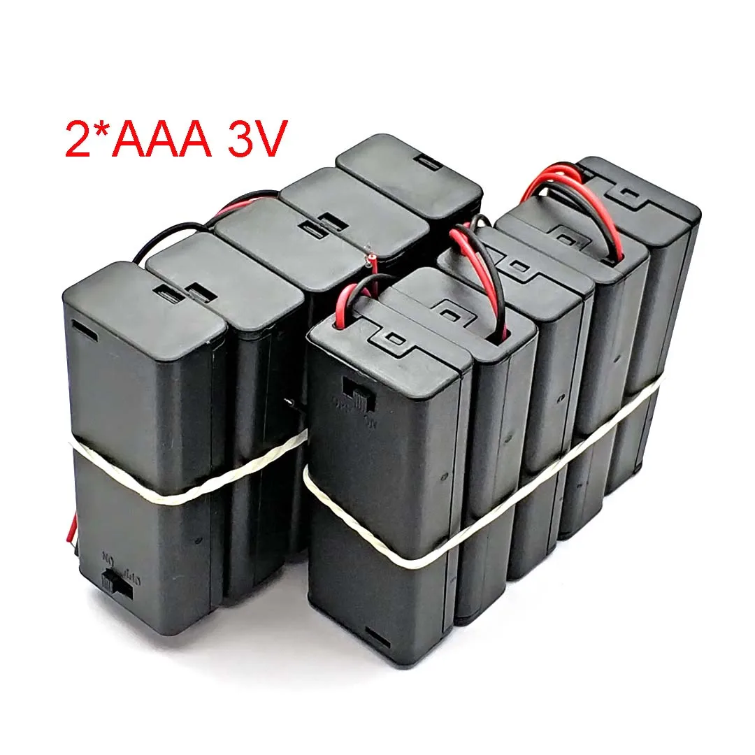 2 * caixa de suporte de bateria AAA com cabos com tampa do interruptor ON/OFF recipiente de bateria padrão de 2 slots