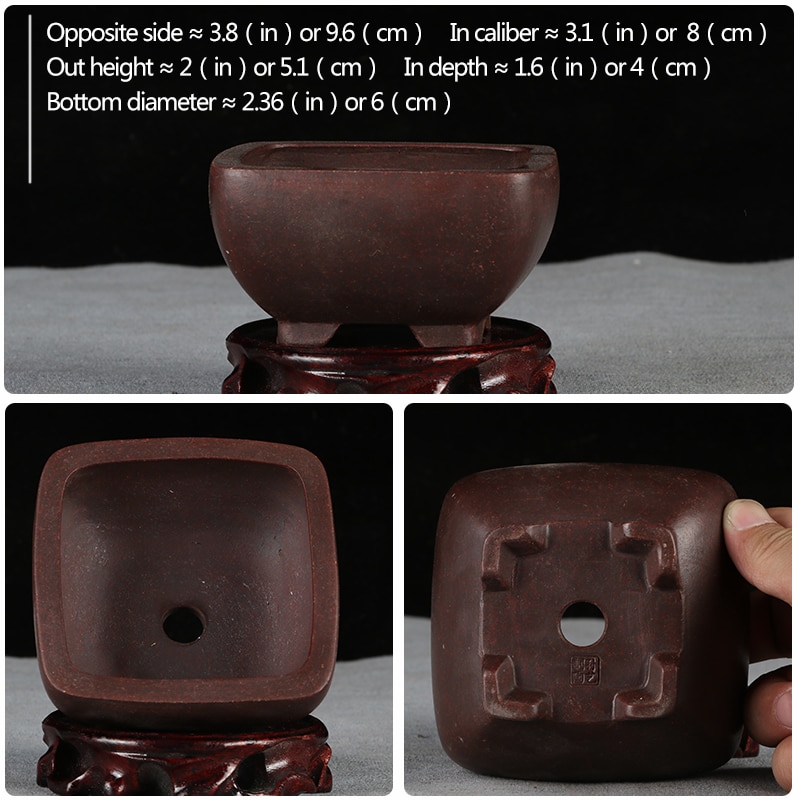Mini pot à fleurs à sable violet | Petit pot à bonsaï, bassin non glaçure, pot de fleurs de jardin, YiXing: Mini-Old-red-08