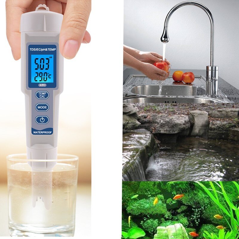 Digitale PH Meter TDS EG Temp PH Tester 4 in1 TDS EC Meter Thermometer Water Hoeveelheid Maatregel Apparaat Zuurgraad Test pen 40% Off