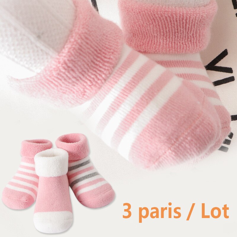 Chaussettes d'hiver épaisses et chaudes, à rayures, en coton, pour bébés et filles, 3 paires/lot, à chaussettes d'hiver