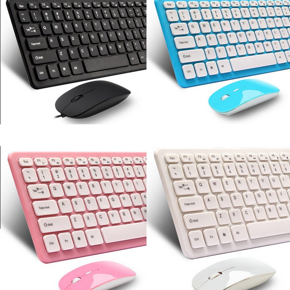 Enkelt ultratynn svart mini trådløst tastatur og mus kombinasjonssett til pc skrivebord loptop klassisk kontor sett
