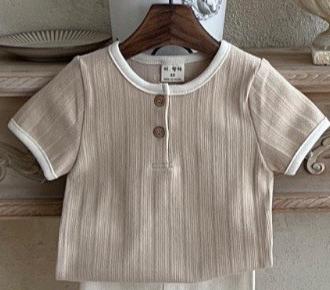 2022 Baby Zomer T-shirt Zoete Zuigeling Meisje Toevallige Eenvoudige Solid Korte Mouwen Tees Peuter Jongen Dunne Katoenen T-shirt: beige / 9M  73cm