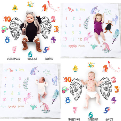 Soft Cotton Newborn Unicorn Wing Photography Blankets Baby Kids Number Unicorn Milestone Blanket Photography Photo Prop Shoots