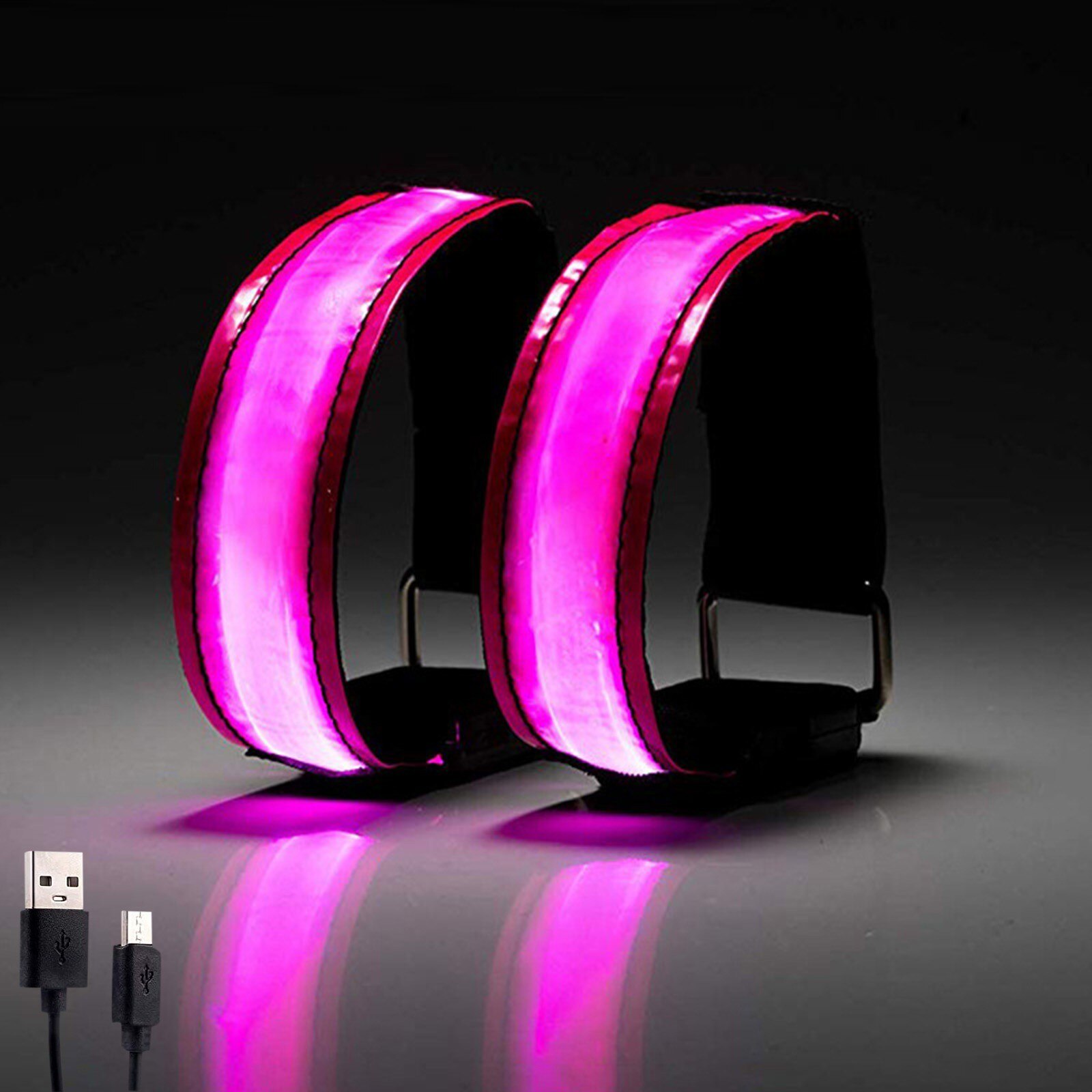 Reflecterende Armband Lopers Wandelaars Running Light Oplaadbare Led Hand Strap 2Pc + 1Pc Usb Line Night Joggen Wandelen fietsen