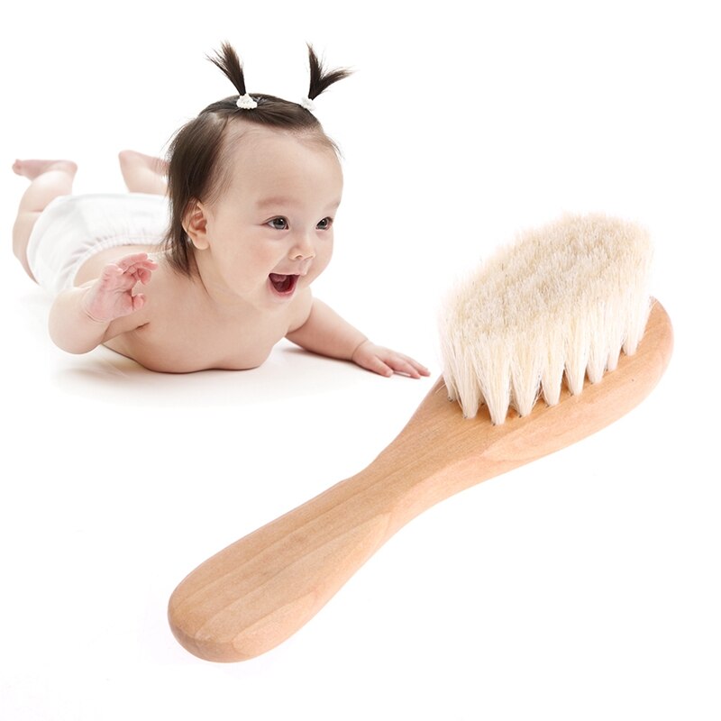 Cepillo para bebé con mango de madera, cepillo para el cabello infantil, masajeador de cabeza