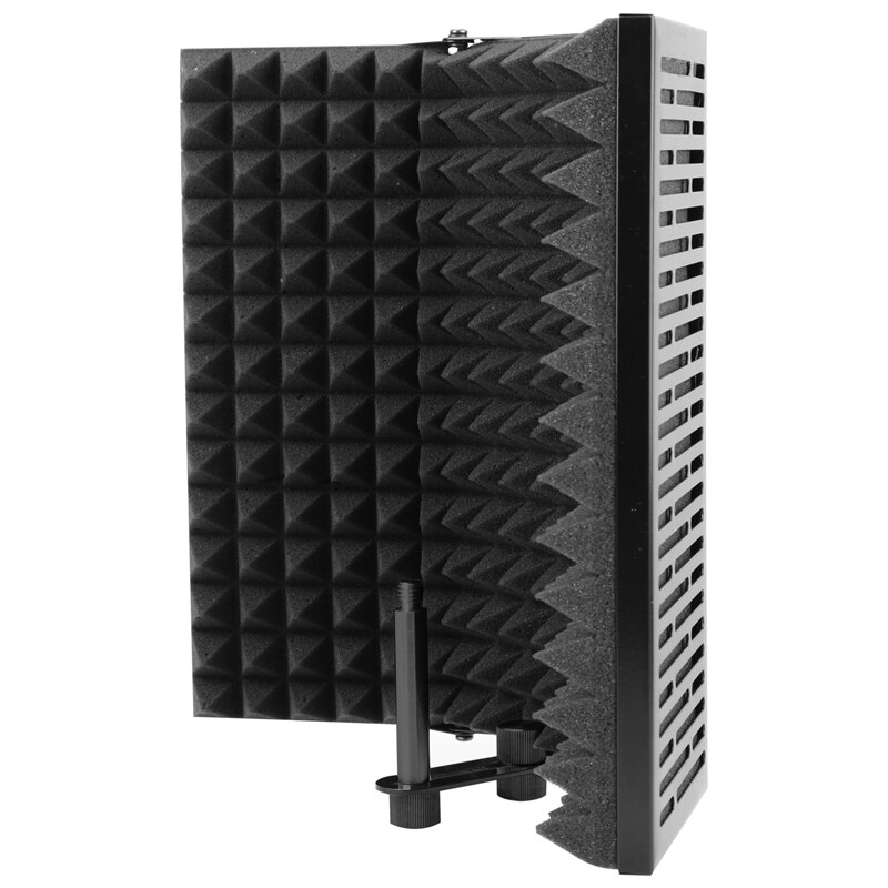 Black Foldable Microphone Isolation Shield, Adjustable Studio Recording Studio Isolator Foam Acoustic Panels Noise-Absorbing: Default Title