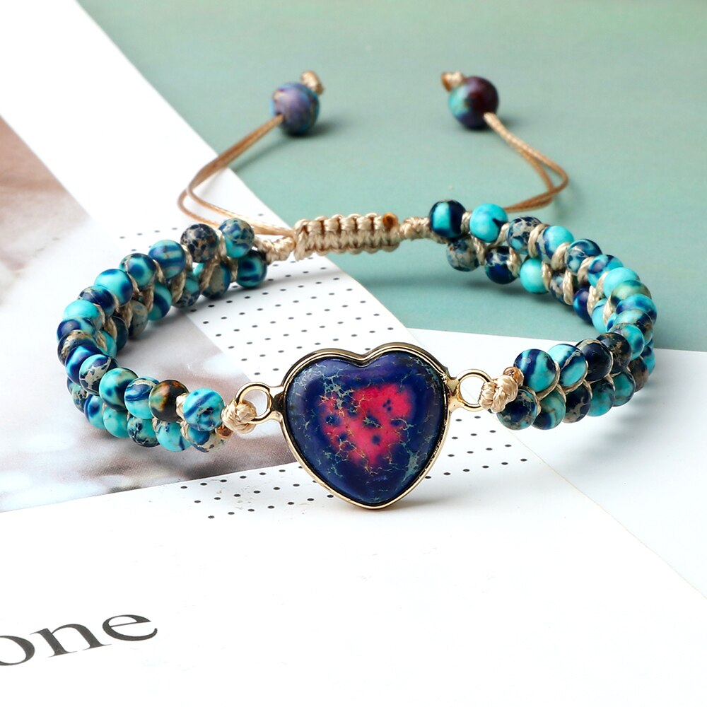 Clássico de pedra natural forma do coração charme macrame pulseira feminino masculino artesanal ajustável trançado pulseiras jóias presente da amizade
