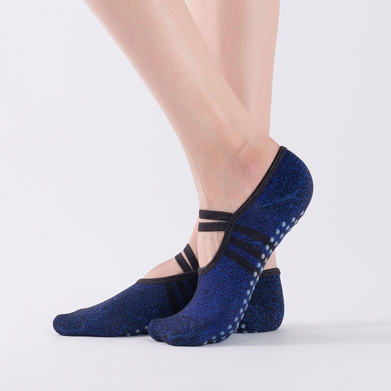 Dame yoga sokker skridsikre sokker med greb åndbare barre sokker komfortable pilates sokker i bomuld til kvinder: Mørkeblå