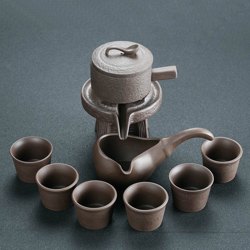 Paarse Klei Steen Slijpen Semi-Automatische Thee Set Creatieve Kung Fu Thee Pot Thee Ceremony Supplies Voor Maken Oolong Thee Pu'er thee