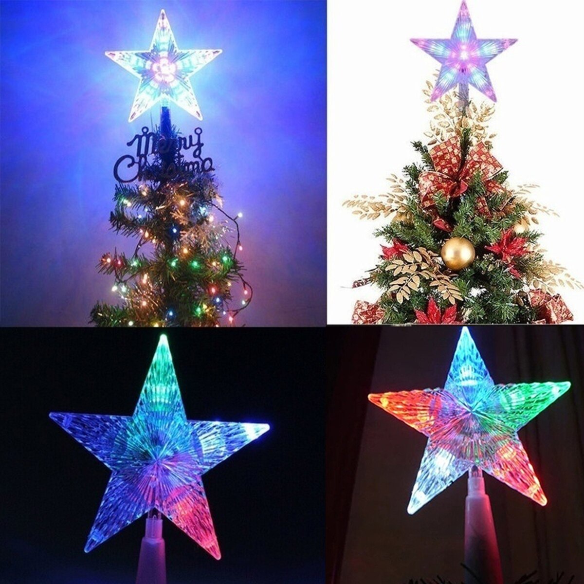 2 Stuks Kleur Veranderende Xmas Kerstboom Topper Star Shiny Roterende Light Party Led Lamp Decoratie